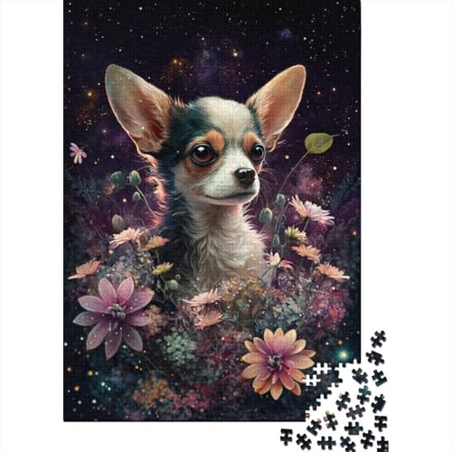 Rechteckiges Puzzle mit 1000 Teilen für Kinder, Chihuahua-Blume, kreatives Puzzle, Herausforderungsspielzeug, Puzzles für Kinder, 1000 Stück (75 x 50 cm) von WXMMoney