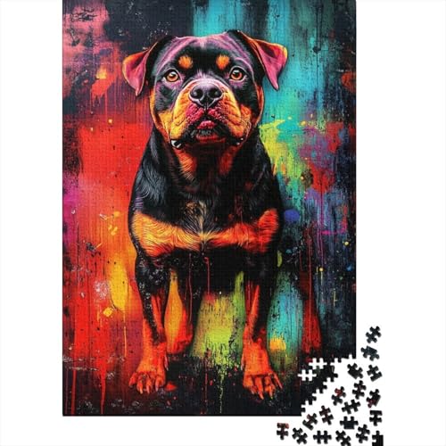 Rottweiler 300-teiliges Puzzle für Erwachsene, Holzbrett-Puzzle, Spielzeug, Lernspiel, 300 Teile (40 x 28 cm) von WXMMoney