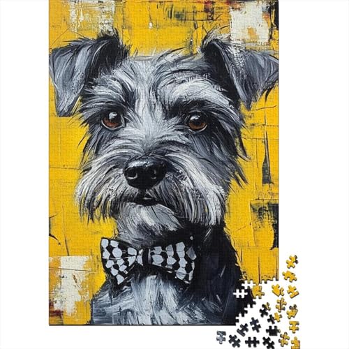 Schnauzer 1000-teiliges Puzzle für Erwachsene, Holzbrett-Puzzle, Spielzeug, Lernspiel, 1000 Teile (75 x 50 cm) von WXMMoney