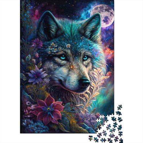 Space Wolf und Blumen Puzzle 300 Teile für Kinder Puzzle für Kinder 300-teiliges Puzzle Lernspiele 300 Teile (40 x 28 cm) von WXMMoney