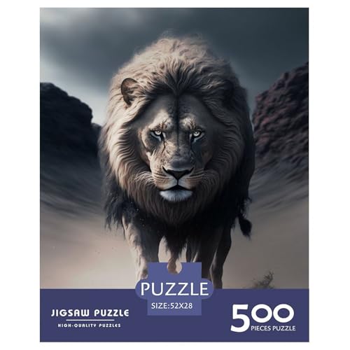 Tierkunst-Löwe-Holzpuzzle, 500-teiliges Puzzle für Erwachsene, Lernspiel, Herausforderungsspielzeug, Heiligabend-Geschenke, 500 Teile (52 x 38 cm) von WXMMoney