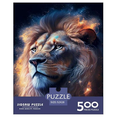 Tierkunst-Löwe-Holzpuzzle, 500-teiliges Puzzle für Erwachsene, Lernspiel, Herausforderungsspielzeug, Heiligabend-Geschenke, 500 Teile (52 x 38 cm) von WXMMoney