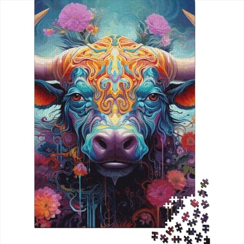 WXMMoney Art Animal Bull Puzzle 1000 Teile,Puzzle Für Erwachsene, Impossible Puzzle,Puzzle Farbenfrohes Legespiel,Geschicklichkeitsspiel Für Die Ganze Familie Puzzel 1000pcs (75x50cm) von WXMMoney