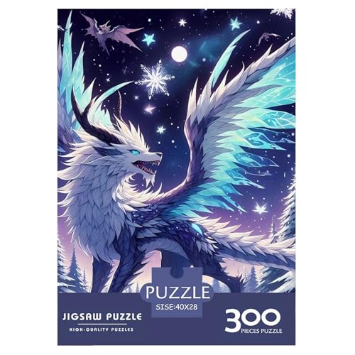 Wolf-Drache-Puzzle, 300 Teile, Puzzle für Erwachsene, Puzzles aus Holz, nachhaltiges Puzzle für Erwachsene | Spiele 300 Teile (40 x 28 cm) von WXMMoney