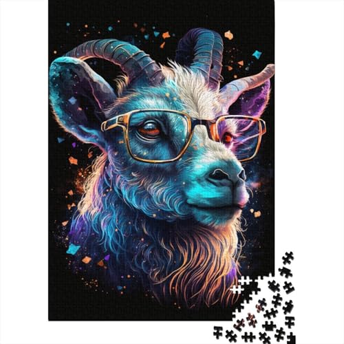 Ziege mit Brille Puzzlespiel für Erwachsene, 300 Teile, kreatives Puzzle, Dekomprimierungsspiel, 300 Teile (40 x 28 cm) von WXMMoney