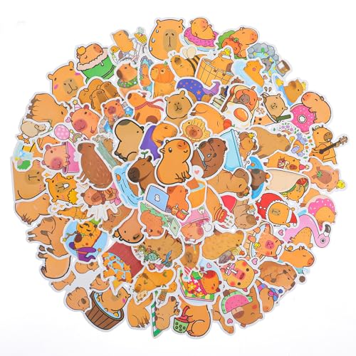 100 Stück Capybara Aufkleber Wasserschwein Vinyl Stickers Wasserdicht Ästhetisch Aufkleber für Jugendliche Kinder Erwachsene Wasserflaschen Laptop Telefon Gitarre Skateboard Computer Koffer Fahrrad von WY LIGHTING LEVEL