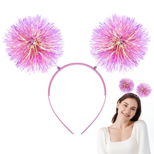 Pom Pom Stirnband mit Folienstreifen, Glitzereffekt Haarband Karneval Haarreifen Flauschige Ball Haarschmuck Shinning Karneval Headwear für Halloween Weihnachten Party Haare Dekorative Damen (Rosa) von WY LIGHTING LEVEL