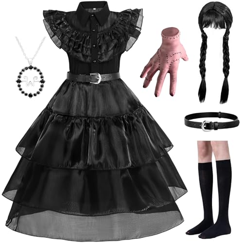 WYB Wednesday Addams Kostüm Kleid mit Zubehör Verkleidungsset (9-10 Jahre) von WYB