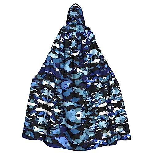 Blauer Camouflage-Druck, Unisex, Erwachsene, Halloween-Umhang mit Kapuze, langes Hexenkostüm, Cosplay, Umhang, Zauberer-Umhang von WYCZHY