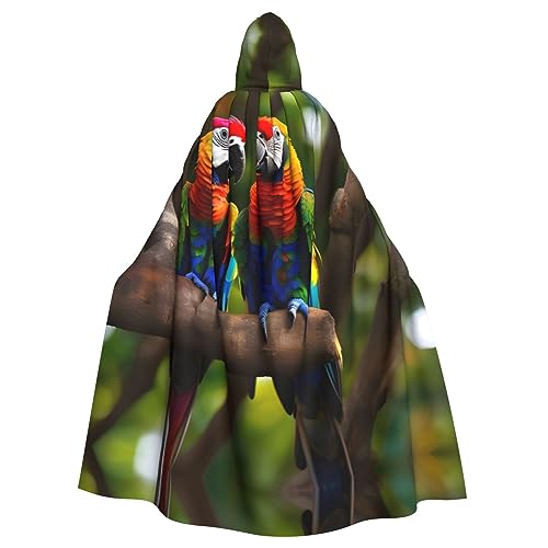 Buntes Papageien auf Baum, Unisex, für Erwachsene, Halloween-Umhang mit Kapuze, langes Hexenkostüm, Cosplay, Umhang, Zauberer-Umhang von WYCZHY