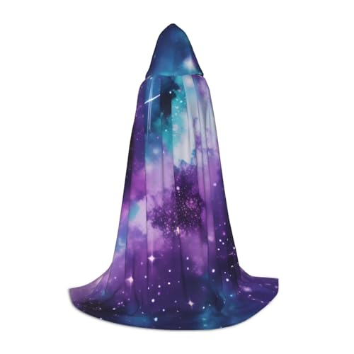 Farbenfroher lila-blauer Galaxie-Umhang mit Kapuze, Winter, warm, lang, Cosplay-Kostüme, Oberbekleidung, Karneval, Hoodies, Umhang von WYCZHY