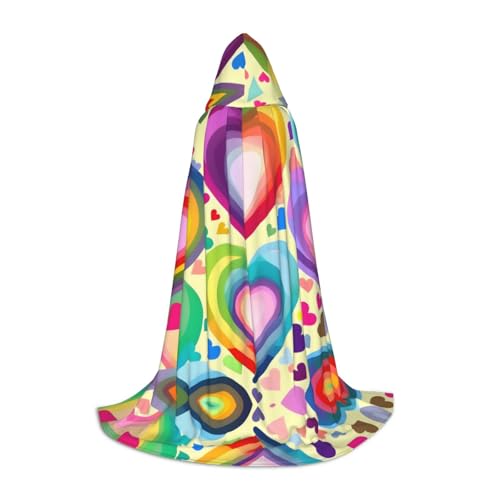 Kapuzenumhang mit Herzen in Regenbogenfarben, warm, lang, Cosplay-Kostüme, Oberbekleidung, Karneval, Hoodies, Umhang von WYCZHY