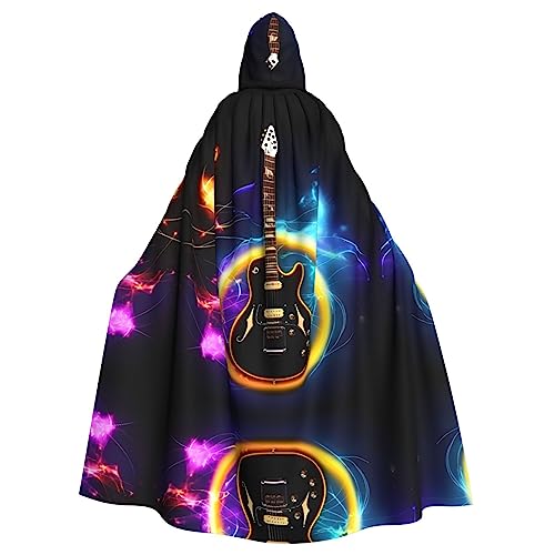 Magische E-Gitarre, Musik, Unisex, Erwachsene, Halloween-Umhang mit Kapuze, langes Hexenkostüm, Cosplay, Umhang, Zauberer-Umhang von WYCZHY