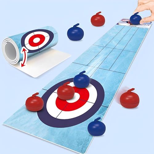 WYFCR Mini Tisch-Curling-Spiel,kompaktes Curling-Familienspiel für Kinder und Erwachsene, kompaktes Curling-Brettspiel, tragbare Mini-Tischspiele für Familie Schule,Curling Kugeln Tisch von WYFCR