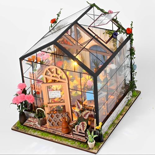 WYFCR Puppenhaus Miniatur mit Möbeln, Idee DIY hölzerne Miniatur Haus Kit mit LED-Licht, Haus, Bücherregal Dekoration, kreative Raum, gewächshaus zubehör, Holzpuppenhaus Kit Miniatur von WYFCR