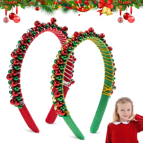 WYFDCZZP Weihnachts Haarreif,2 Stück Weihnachts Haarschmuck mit Glöckchen,Weihnachten Haarreif, Haarreif Weihnachten Rot Grün,Weihnachtsbedarf und Karneval Cosplay Für Kinder Erwachsene von WYFDCZZP