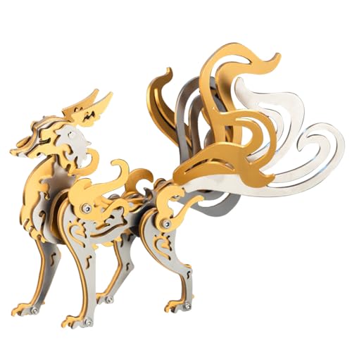 WYFTOY 3D Puzzle Metall Neunschwanz Fuchs Handwerk Modellbausätze für Erwachsene zum Bauen, 3D Puzzles Erwachsene Teens Home Decoration Collection Gold von WYFTOY