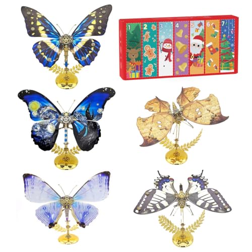 WYFTOY 5 Stück 3D Metall Schmetterling Modellbausatz, 3D Puzzle für Erwachsene, Steampunk Mechanische Betterfly Montage Modellbausatz mit Basis, DIY Metall Jigsaws Puzzle Building Kits (5/500+PCS) von WYFTOY