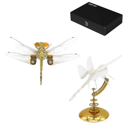 WYFTOY Modell-Set, 3D-Insekten-Puzzle aus Metall für Erwachsene und Jugendliche, Steampunk, mechanisches großes Libellen-Modell mit Libellen-Magnetsockeln, mechanisches Metall-Puzzle, 400 + Teile, von WYFTOY