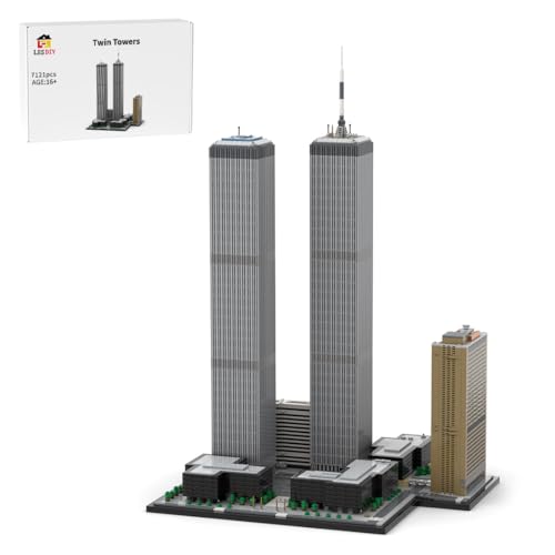 WYFTOY Twin Towers MOC-177998 Modellbausteine-Set, Maßstab 1/800, DIY-Landmark-Architektur, 7121 Teile, Zwillingstürme, Straßenszenen-Modell-Set von WYFTOY