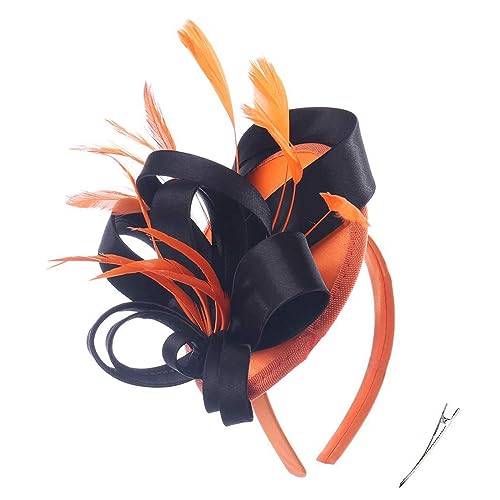 WYLZLKX Eleganter Fascinator für Damen, Cocktail, Teeparty, Kopfbedeckung, exquisiter französischer Fascinator für Hochzeit, Schwarz / Orange von WYLZLKX