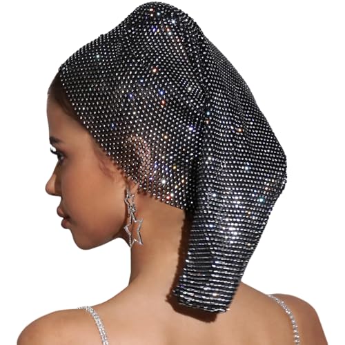 WYLZLKX Funkelnder Turban-Hut für Damen, Stirnband, Strass, Nachtclub, Party, Raves, Kostüm, Blingbling Headwrap.Stil drei schwarz von WYLZLKX