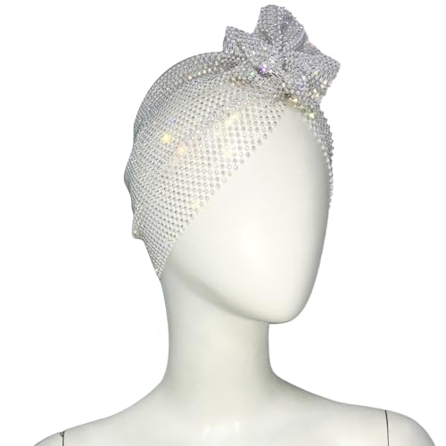 WYLZLKX Funkelnder Turban-Hut für Damen, Stirnband, voller Strass, Nachtclub, Party, Raves, Kostüm, Blingbling Headwrap.Stil 1, Weiß von WYLZLKX