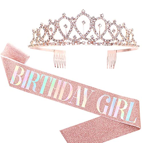 WYLZLKX Geburtstag Schärpe und für Frauen Geburtstag Dekorationen Kit Strass Stirnband Glitzer Haarschmuck für Party von WYLZLKX