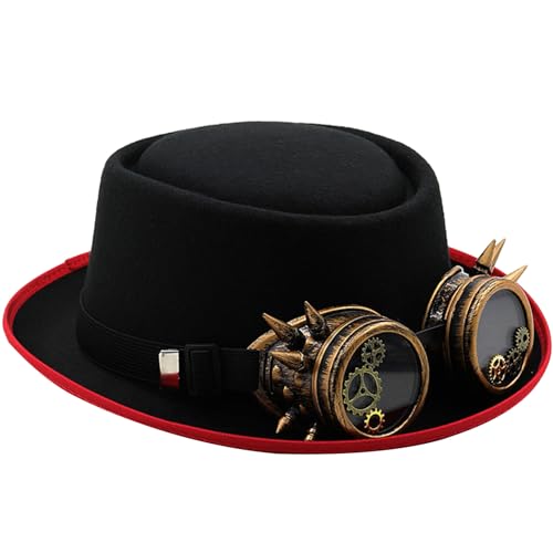 WYLZLKX Gothic FedoraHat Flat Top Hat Steampunk Goggle Hat Cosplay Party Kostüm Hut von WYLZLKX