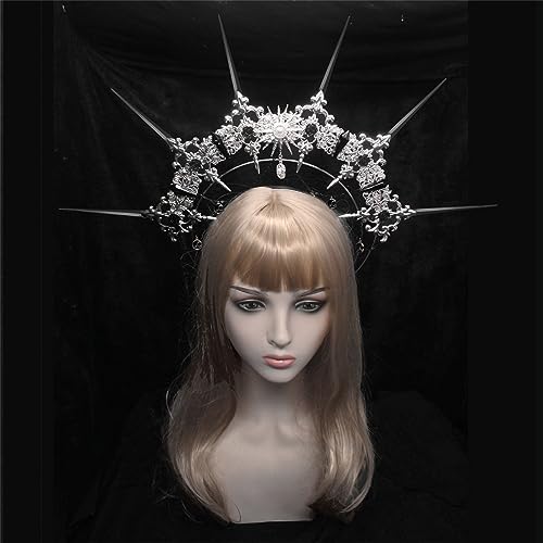 WYLZLKX HaloCrown Stirnband Kits VirginMary Kostüm Stirnband SunGoddess Haarband Weibliche Tiaras Kopfschmuck TS20H Silber Sonne von WYLZLKX