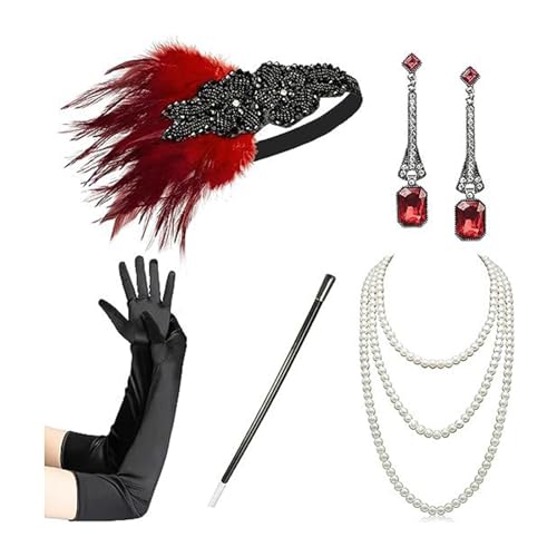 WYLZLKX Vintage Flapper Kostüm 1920er Jahre Frauen Kopfschmuck Satins Handschuhe Ohrringe Halskette Abschlussball Zubehör Set von WYLZLKX