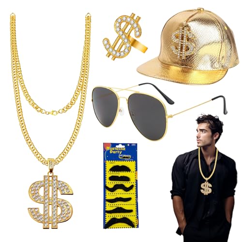 WYRGQIQN Shadow Wizard Money Gang Kostüm – Extravagantes 'er Jahre Outfit Herren – Mit Großer Goldkette & Unverwechselbaren Accessoires – Zeigen Sie Ihren Style! von WYRGQIQN