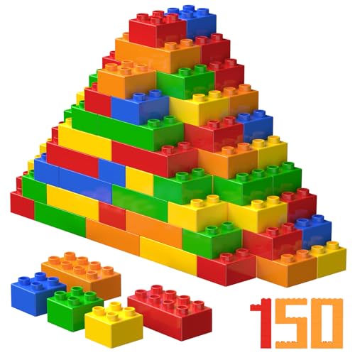 WYSWYG Große Klassische Bausteine-Set, 150 Teile Steine in 5 Farben, Kompatibel mit duplo und Top-Marken Baustein - Ideal für Kinder ab 2 3 4 Jahre von WYSWYG