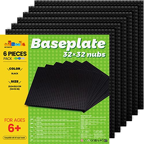 WYSWYG Platten-Set, 6 Classic Bauplatte 25 * 25cm als Grundplatte, 100% Kompatibel Mit Allen Bausteine Aus Hauptmarken, Schwarz von WYSWYG