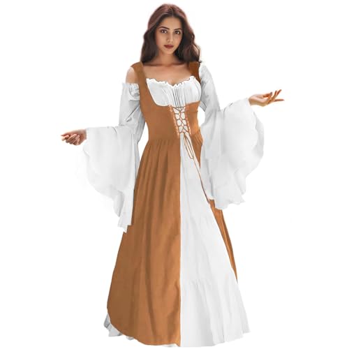 Renaissance-Kleid für Damen, mittelalterliches Kleid, Renaissance-Outfit, irisches Kleid, Halloween-Kostüm für Damen, burnt orange, L-XL von WYZJL