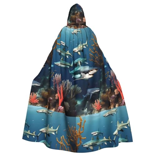 WZYGXMW Sharks Under The Sea Adult Hooded Robe Cape Halloween Party Role Play Oversized Hat Decoration Costume, Black von WZYGXMW