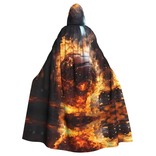 WZYWHJ Basketball auf Feuer und Wasserflamme Spritzmuster Aldult Qualität Cosplay Poncho Kapuzenumhang für Damen und Herren Halloween von WZYWHJ