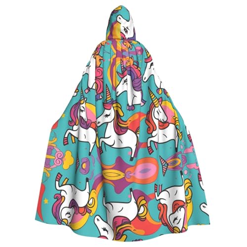 WZYWHJ Buntes Einhorn-Muster, Cosplay-Poncho mit Kapuze, Umhang für Damen und Herren, Halloween-Party von WZYWHJ