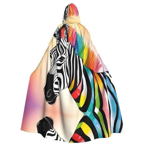 WZYWHJ Buntes Regenbogen-Zebren-Muster, Cosplay-Poncho mit Kapuze, Umhang für Damen und Herren, Halloween-Party von WZYWHJ