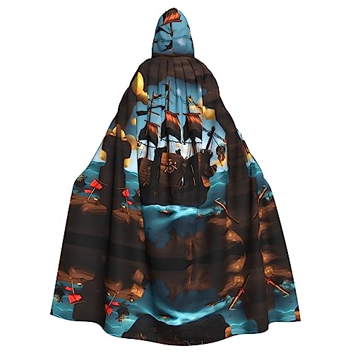 WZYWHJ Cartoon-Poncho mit Piratenschiff-Motiv, Cosplay-Poncho mit Kapuze, Umhang für Damen und Herren, Halloween-Party von WZYWHJ