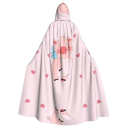 WZYWHJ Cartoon-Poncho mit fliegendem Schwein, Aldult Qualität, Cosplay-Poncho mit Kapuze, Umhang für Damen und Herren, Halloween von WZYWHJ