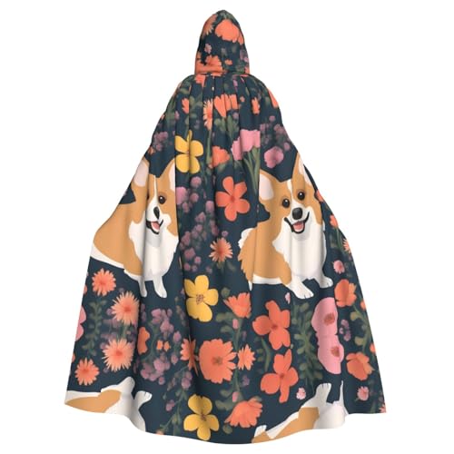 WZYWHJ Corgi Cosplay-Poncho mit Kapuze, Blumenmuster, Aldult Qualität, für Damen und Herren, Halloween von WZYWHJ