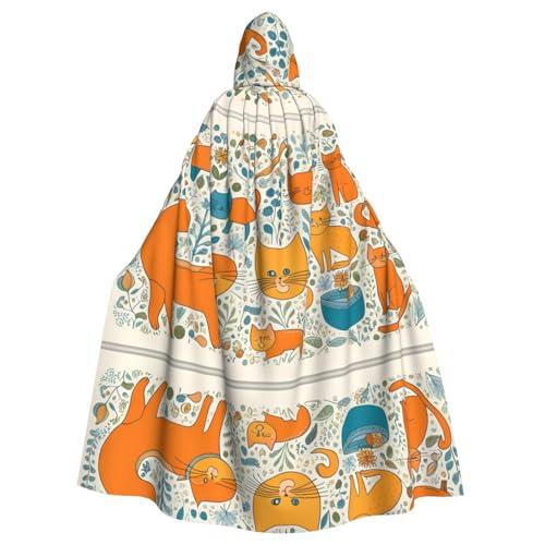 WZYWHJ Cosplay-Poncho mit Kapuze, Cartoon-Motiv, orangefarbener Katzendruck, Aldult Qualität, für Damen und Herren von WZYWHJ