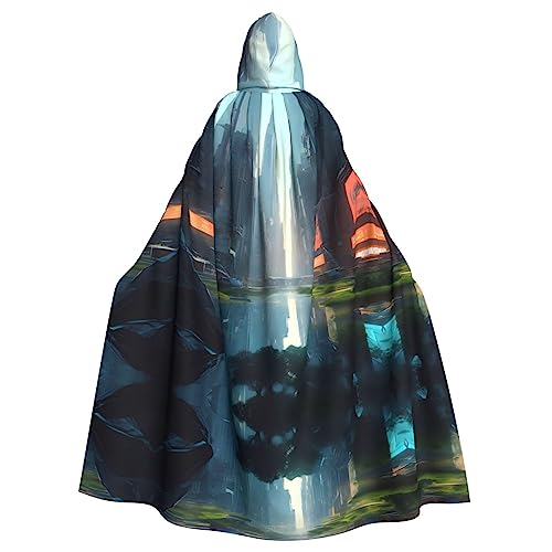 WZYWHJ Cosplay-Poncho mit Kapuze, Motiv: The City on the Water Prints für Damen und Herren, Halloween-Party von WZYWHJ