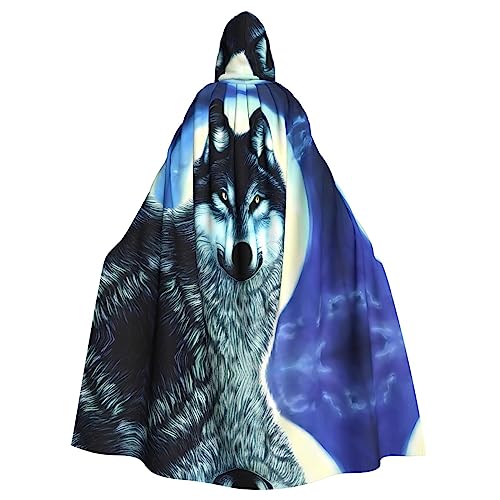 WZYWHJ Cosplay Poncho mit Kapuze, Motiv: Wolf unter dem Mond, Aldult Qualität, für Damen und Herren von WZYWHJ