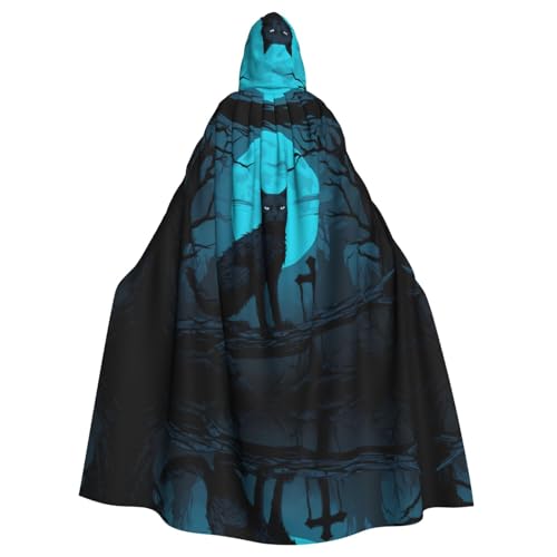 WZYWHJ Cosplay Poncho mit Kapuze für Damen und Herren, Motiv: Katze im Mondschein von WZYWHJ