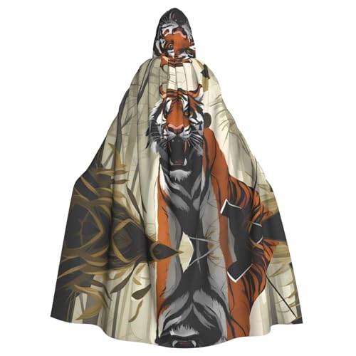 WZYWHJ Cosplay Poncho mit Kapuze für Damen und Herren, Motiv: ernsthaftes Tigermuster, Halloween-Party von WZYWHJ