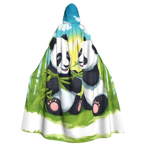 WZYWHJ Cosplay Poncho mit Kapuze und zwei fröhlichen Pandas, für Damen und Herren, Halloween-Party von WZYWHJ