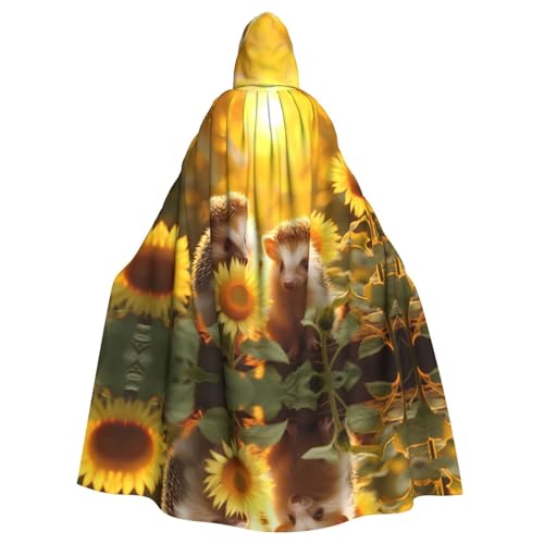 WZYWHJ Cosplay-Poncho mit Sonnenblumen- und Igel-Druck, Aldult mit Kapuze, Umhang für Damen und Herren, Halloween-Party von WZYWHJ