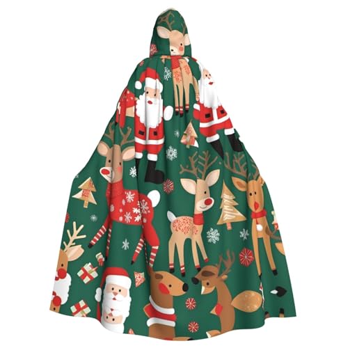 WZYWHJ Cosplay-Poncho mit Weihnachtsmann- und Weihnachts-Hirsch-Muster, Umhang mit Kapuze für Damen und Herren, Halloween-Party von WZYWHJ